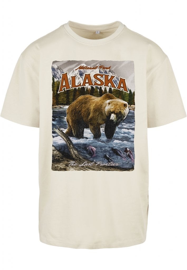 Alaska oversized T-shirt herr med björntryck (M Sand)