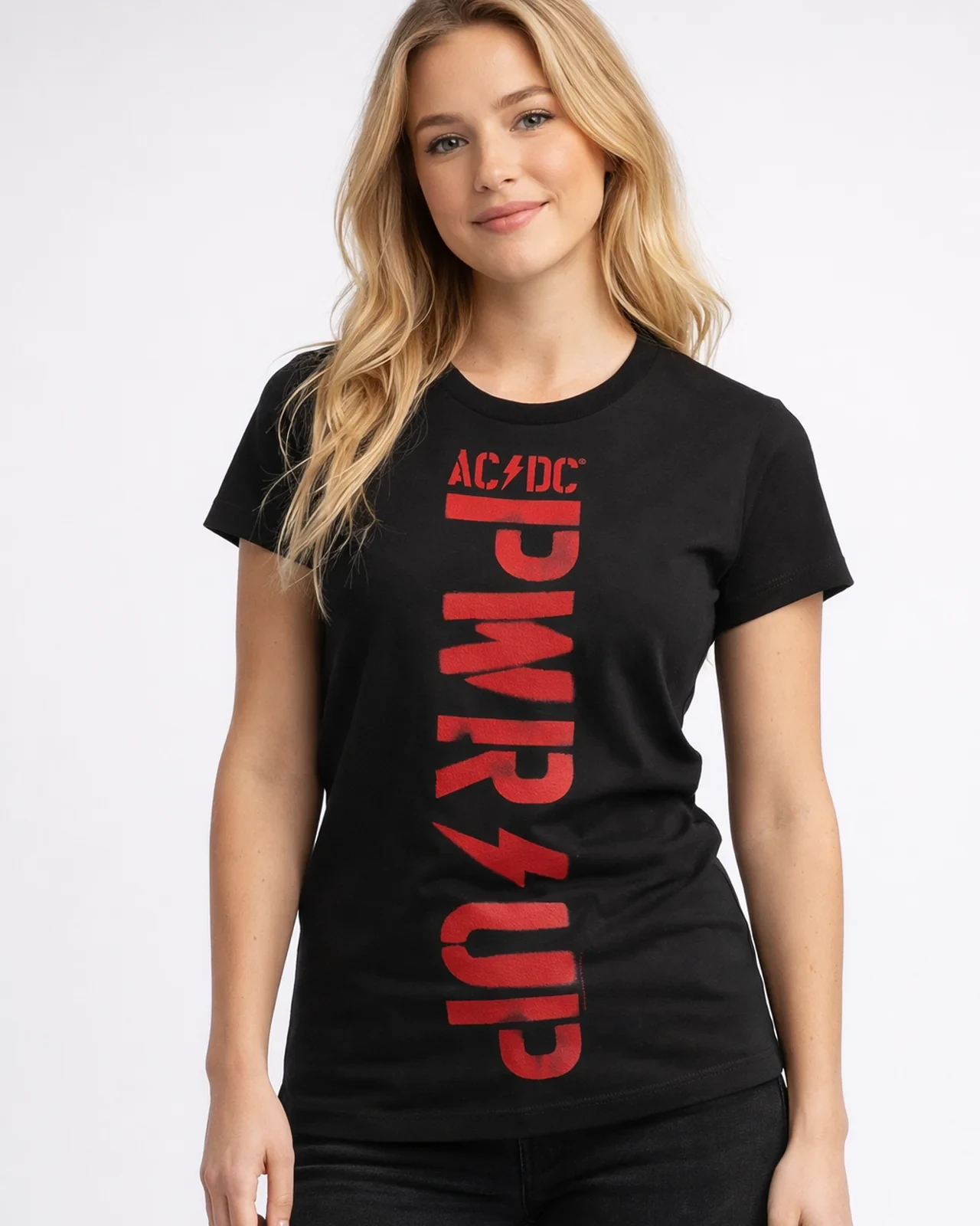 AC/DC - PWR-Up Vertical Logo Girly Tee (S Black)