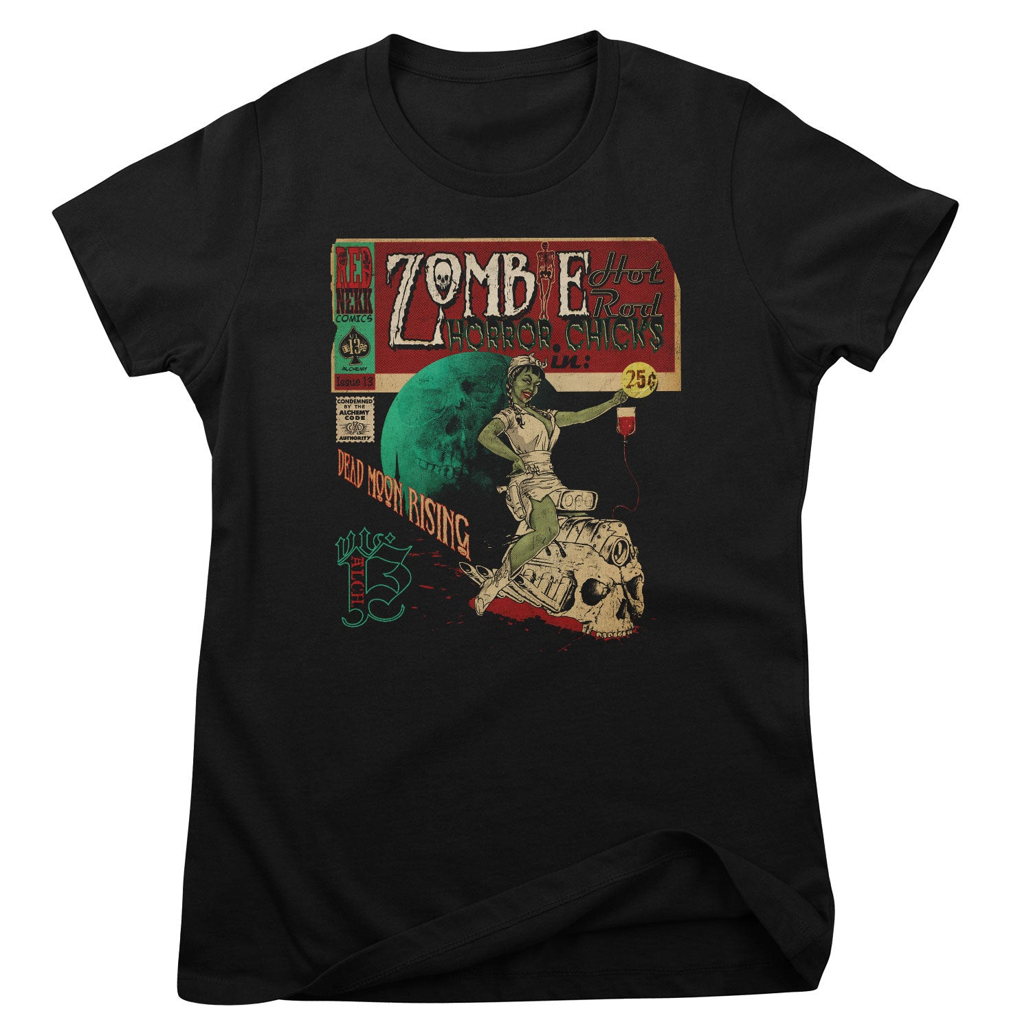 Alchemy - Zombie Horror Chicks Girly Tee (L Black)