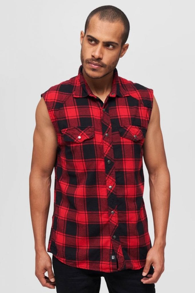 Ärmlös flanellskjorta röd/svart (4XL red/black)