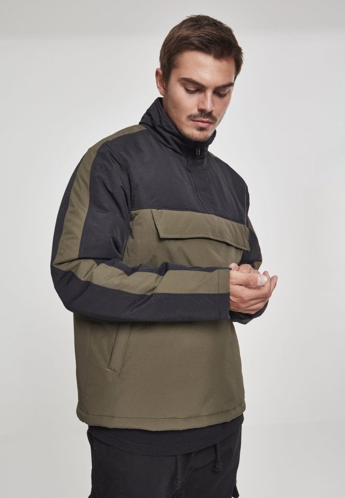 2-tone pullover jacka med stoppning (L darkolive/black)