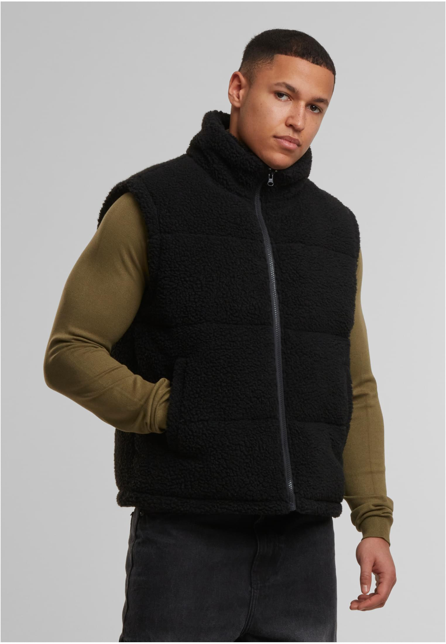Basic Teddy Puffer Vest för herr – Svart (3XL svart)