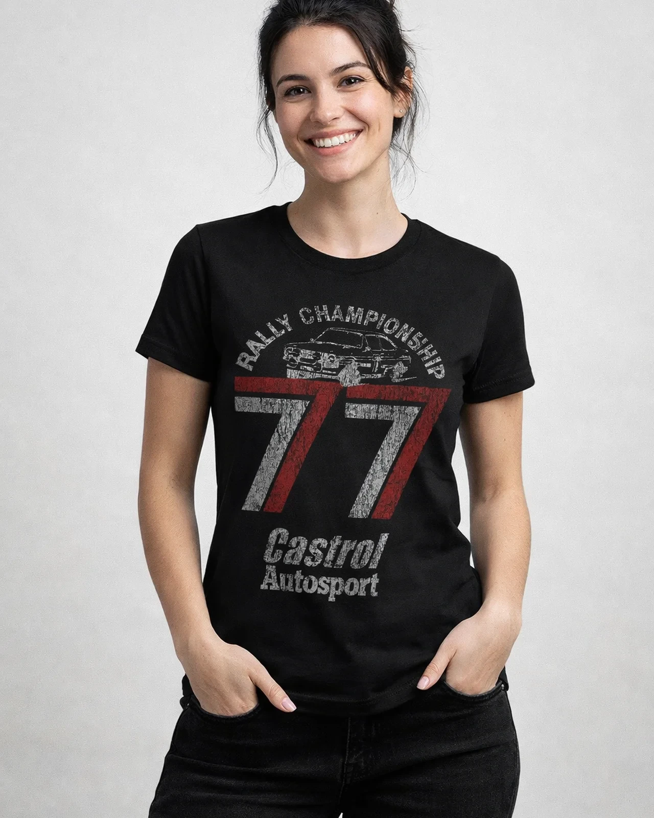 Castrol 77 T-shirt dam i svart (L svart)