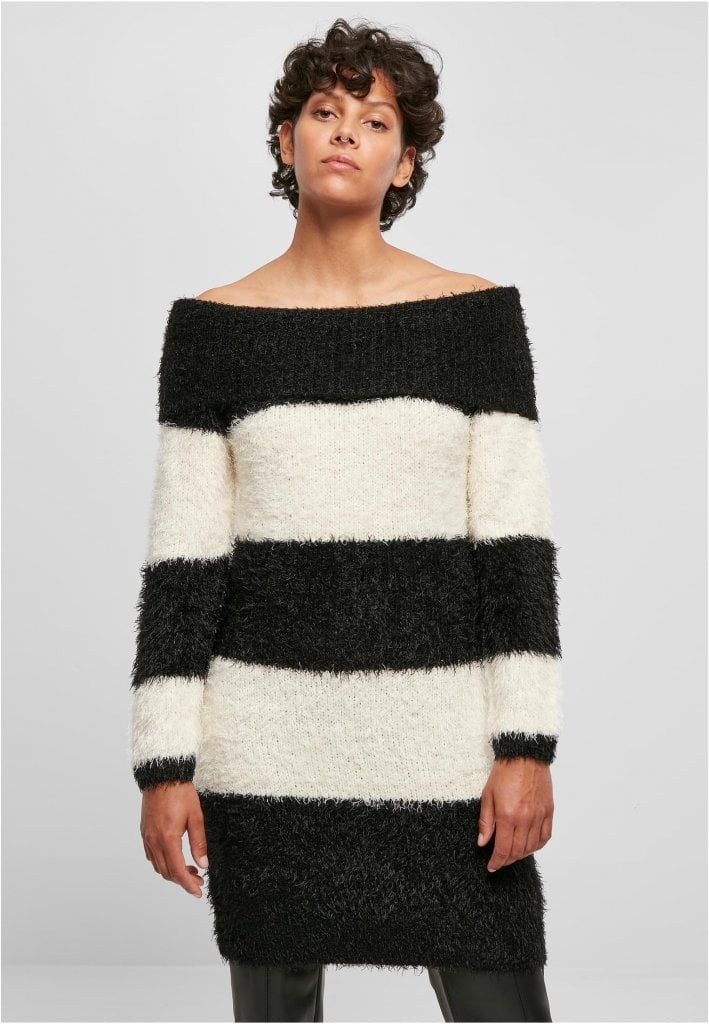 Ladies Off Shoulder Feather Dress (3XL black/whitesand)