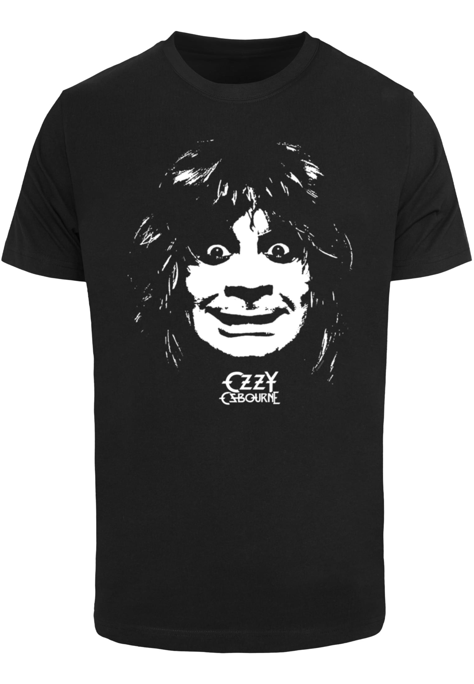 T-shirt för herr med ansikte, text under – svart (S svart)