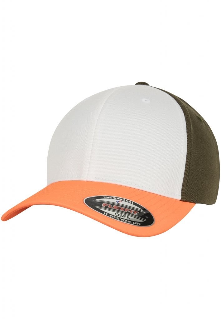 3-Tone flexfit keps (S/M neonorange/white/olive)