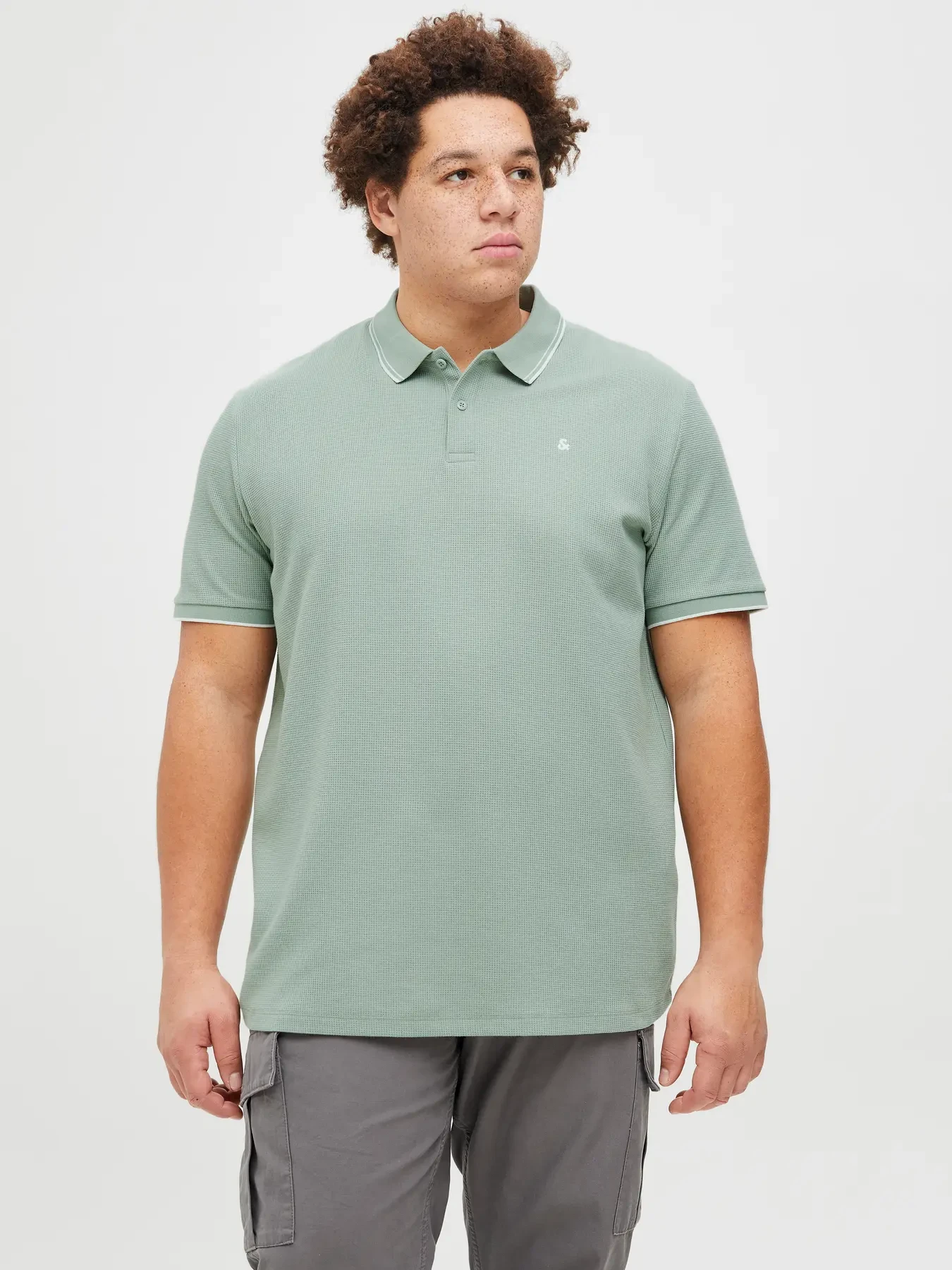 Ljusgrön plus size pikétröja herr – Jack & Jones (3XL Iceberg Green Play)