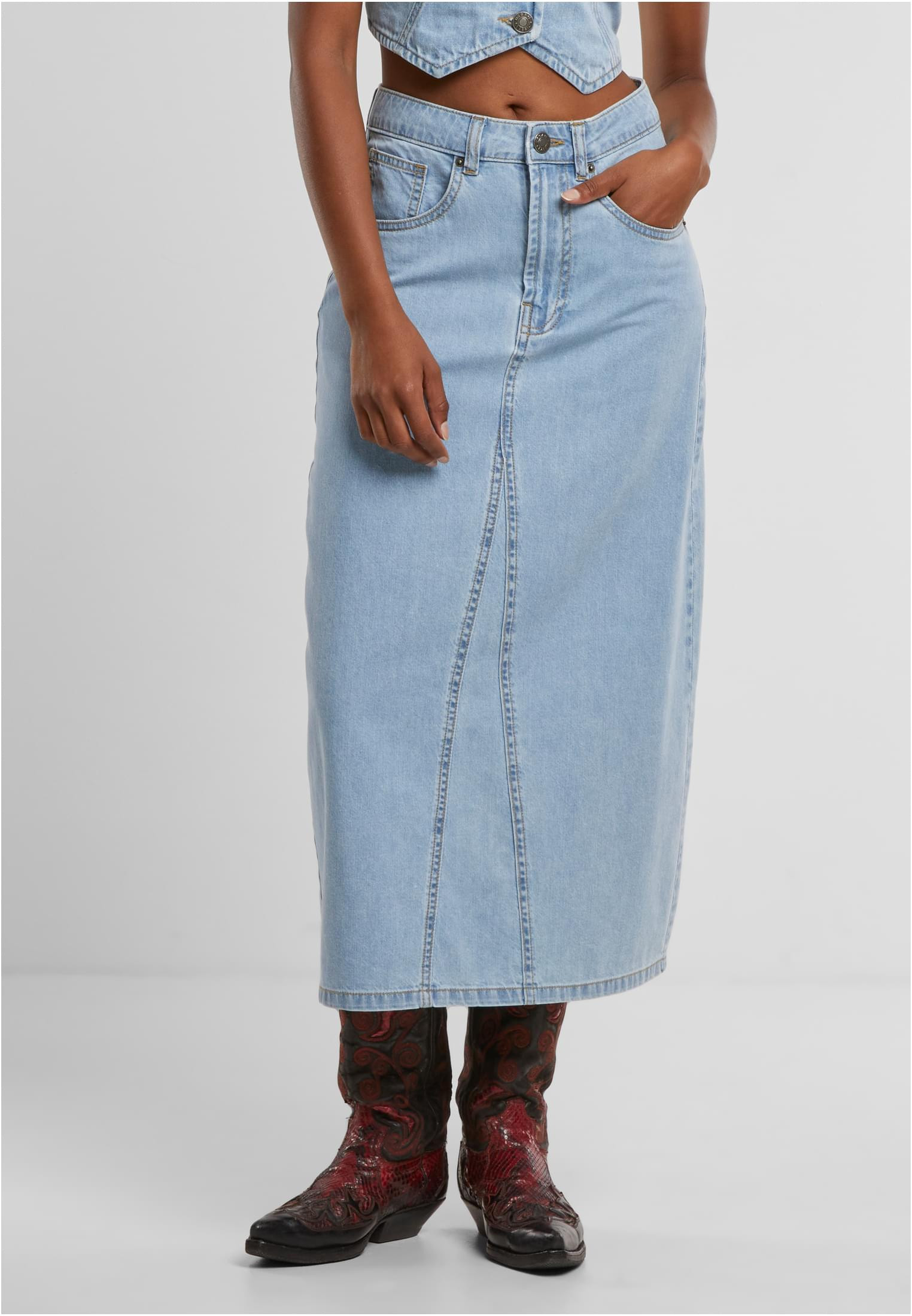 Ladies Soft Denim Midi Skirt (26 new light blue washed)
