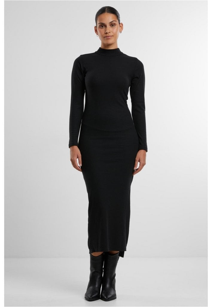 Långärmad klänning för dam enkel och modern design (black XS)