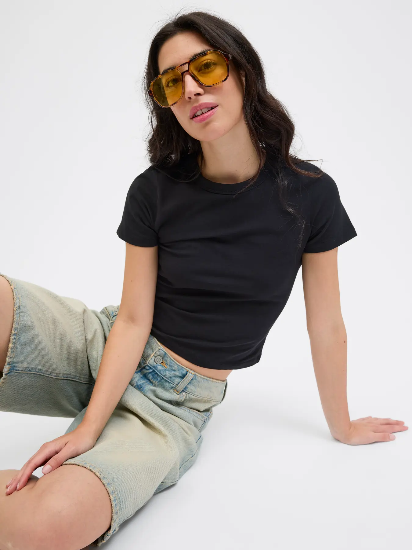 Klassisk kort T-shirt med rund hals dam (M Black)