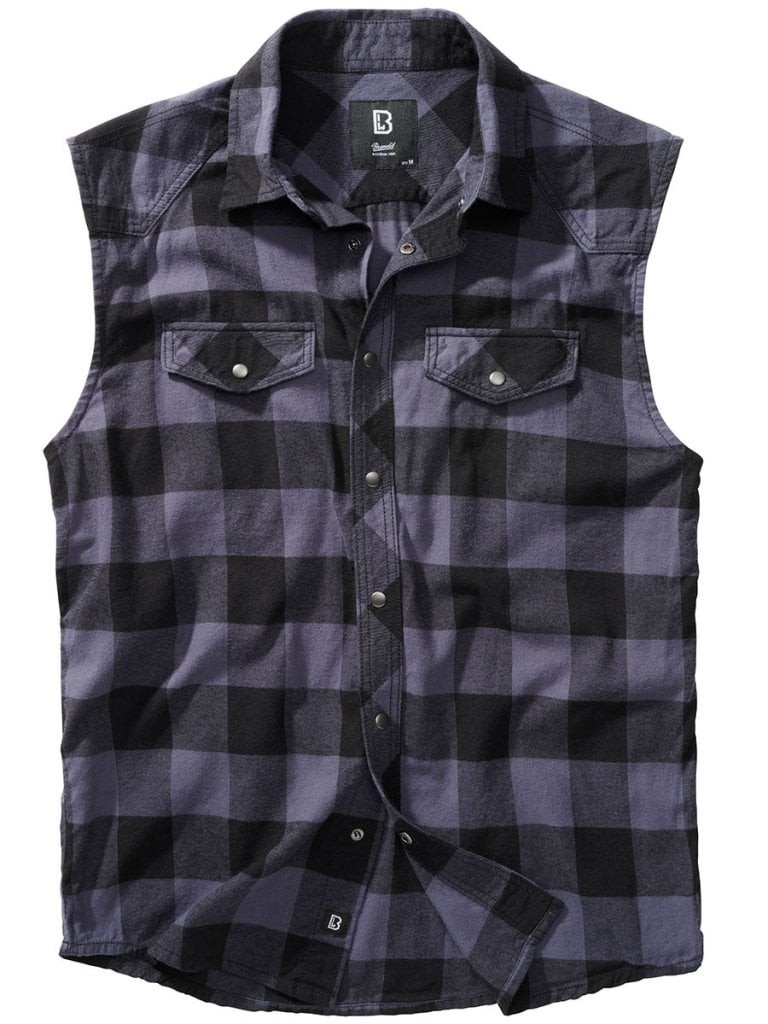 Ärmlös flanellskjorta grå/svart (4XL black/grey)
