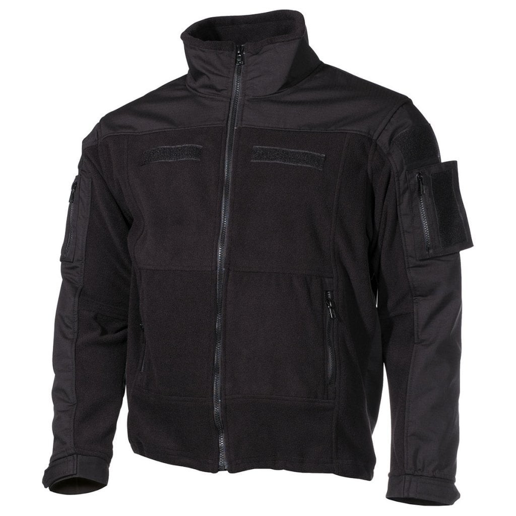 Black combat fleece jacket with reinforced panels