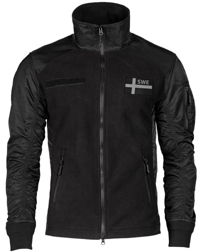 Dark USAF fleece jacket with a Swedish flag patch
