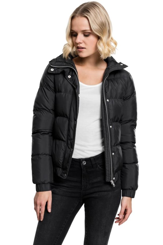 Kort sort vatteret pufferjakke til kvinder i polyester