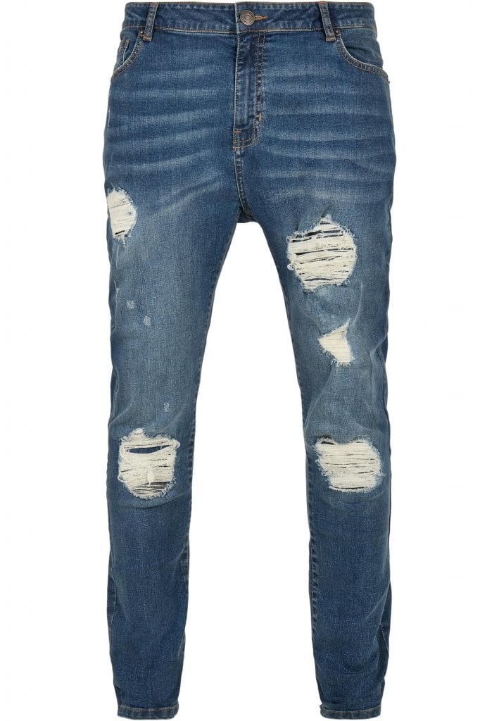 Distressed blue slim fit jeans