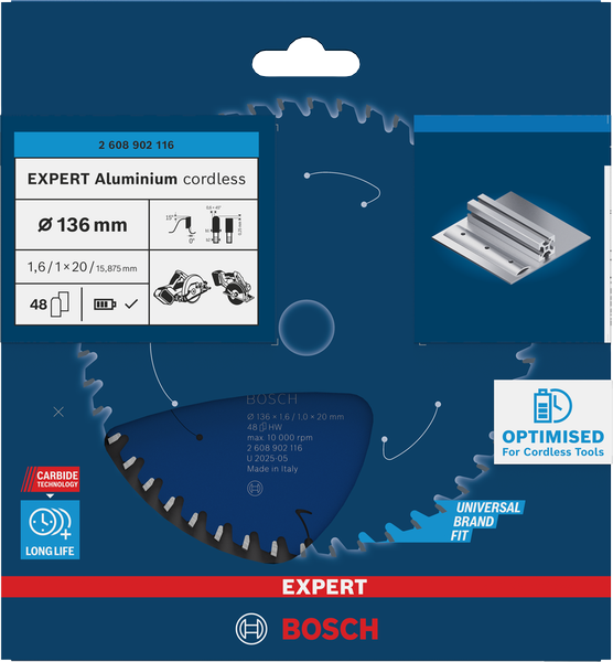 Bosch EXPERT Aluminium Cirkelsågklinga, 136x1,6/1x20mm 48T