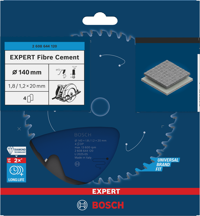 Bosch EXPERT Fibre Cement Cirkelsågklinga 140x1,8/1,2x20mm 4T