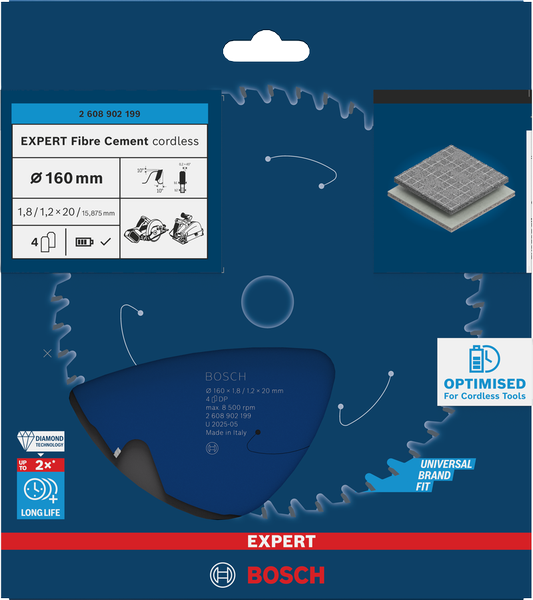 Bosch EXPERT Fibre Cement Cirkelsågklinga 160x1,8/1,2x20mm 4T