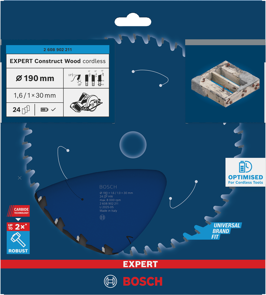 Bosch EXPERT Construct Wood Cirkelsågklinga 190x1,6/1x30mm 24T