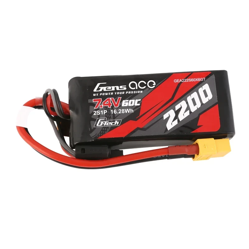 2 cells LiPo – Gens ace G-Tech 2200mAh 7.4V 60C 2S1P Lipo Batteri XT60 Kontakt