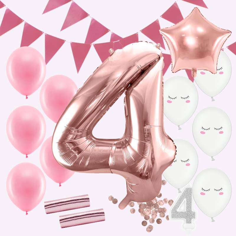 4-års kalas kit, roséguld/rosa