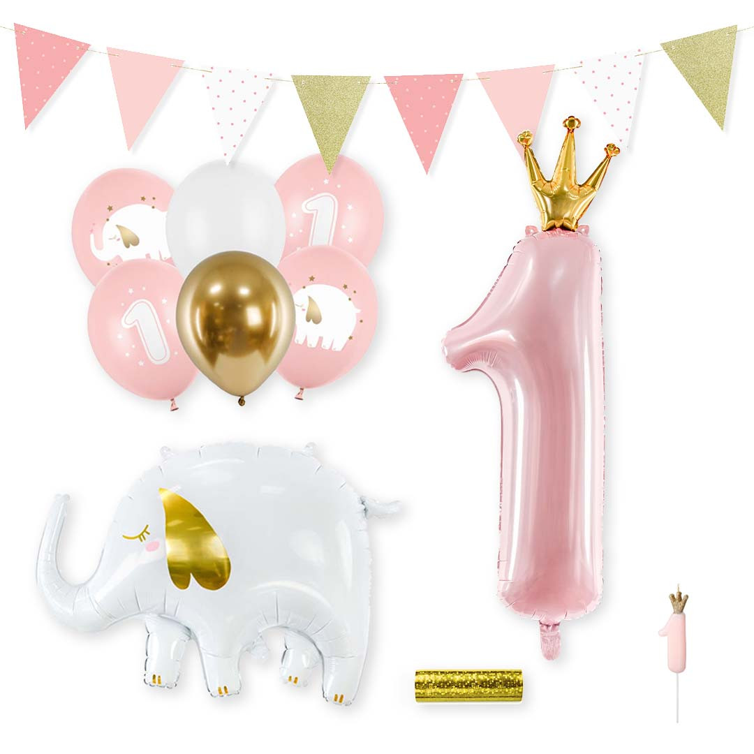1-års kalas kit, Rosa/guld