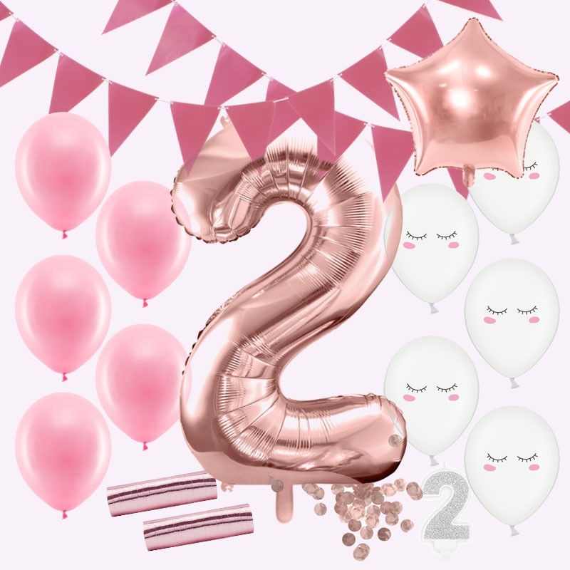 2-års kalas kit, roséguld/rosa