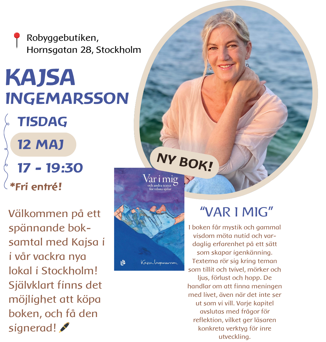 bok släpp med kajsa ingemarsson i Robyggebutiken på Hornsgatan affisch!