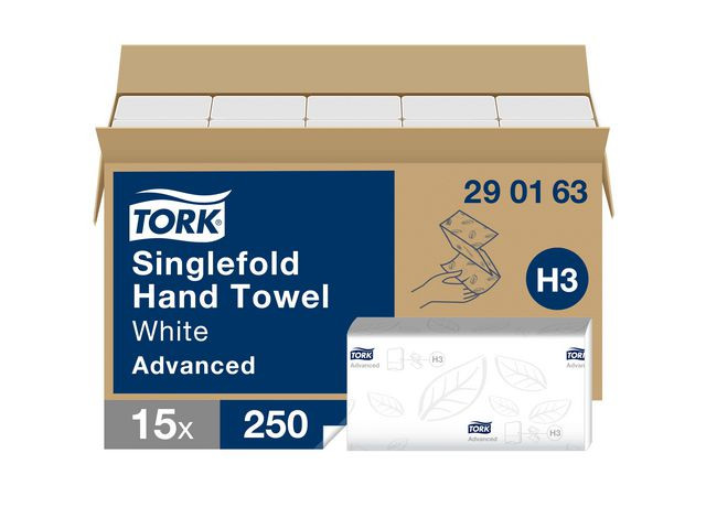 Produktfoto för Tork Pappershandduk Advanced Singlefold H3 Z-vikt 2-lagers vit