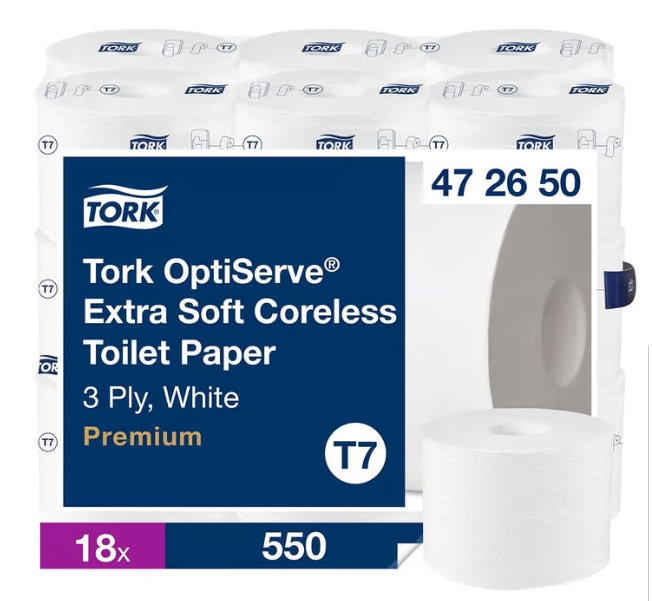 Toalettpapper Tork T7 Coreless Premium 3-Lagers Vit 63,3m, 18 rl/fp