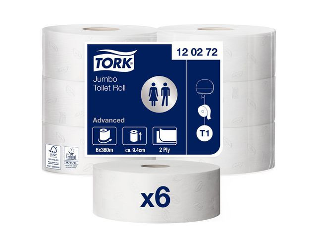 Alternativ bild 0 för Tork Advanced T1 Jumbo - Toalettpapper - 1.173 kg - 1800 ark - rulle - 360 m - vit - för P/N: 554000, 554008, 954000