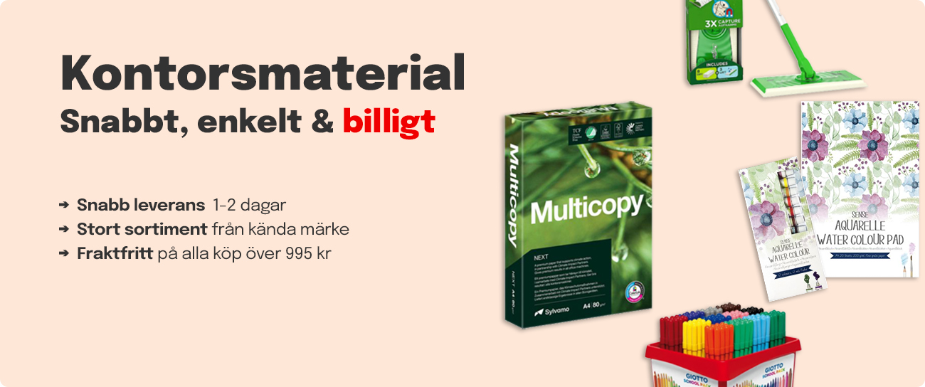 Kontorsmaterial - Köp ur ett komplett sortiment för kontor, lager, städning och lokalvård med personlig service och snabba leveranser