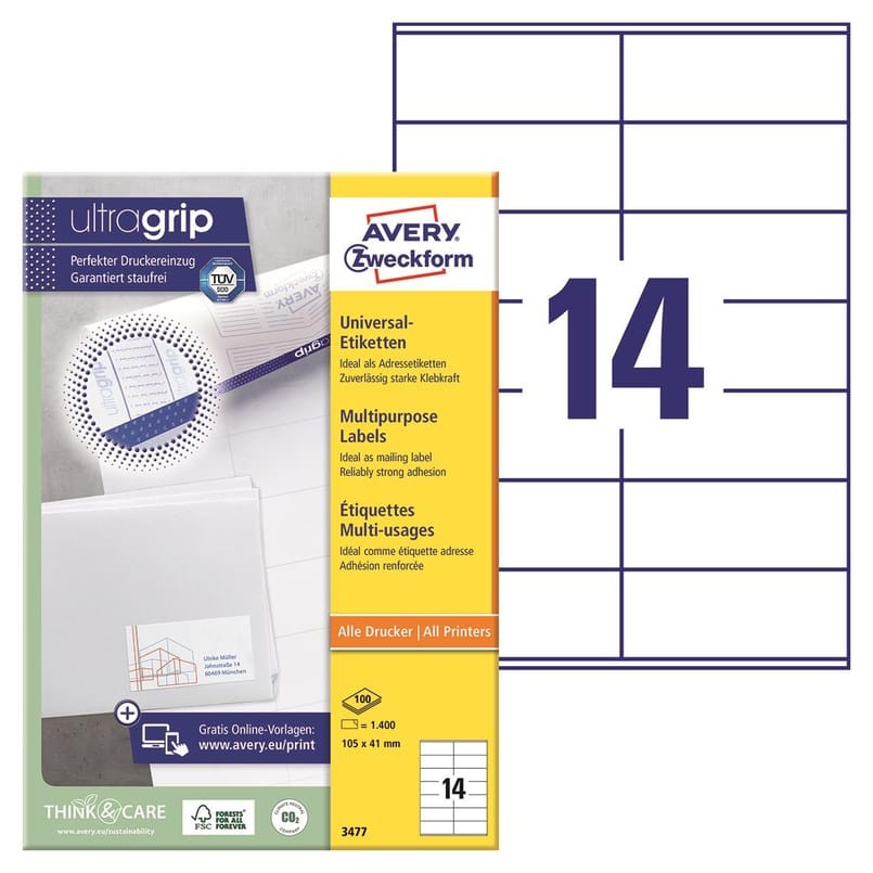 Produktfoto för Avery Universaletikett 105x41mm
