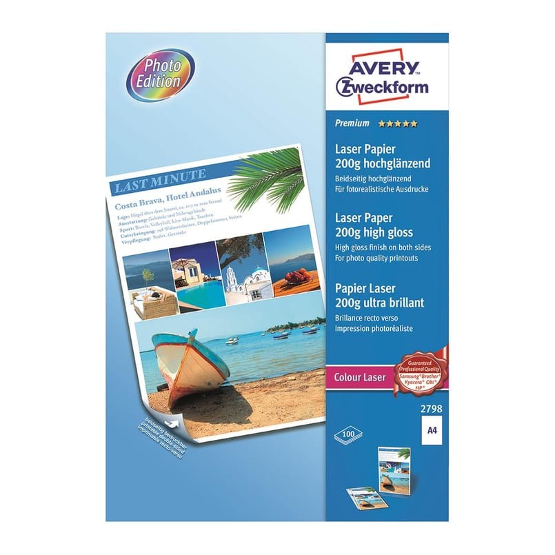 Färglaserpapper Avery Premium Glossy A4 200gr, 100 st/fp