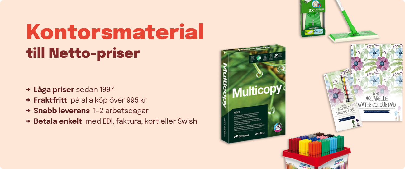 Kontorsmaterial - Köp ur ett komplett sortiment för kontor, lager, städning och lokalvård med personlig service och snabba leveranser