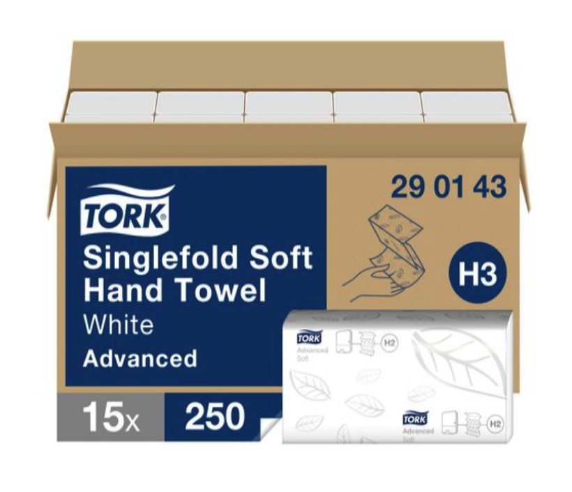 Alternativ bild 0 för Håndklædeark Tork H3 Advanced Singlefold hvid - (15 pakker x 250 ark)