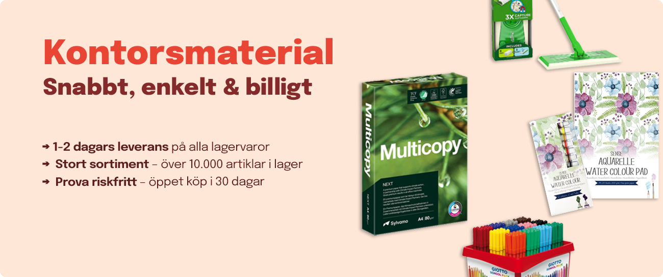Kontorsmaterial - Köp ur ett komplett sortiment för kontor, lager, städning och lokalvård med personlig service och snabba leveranser