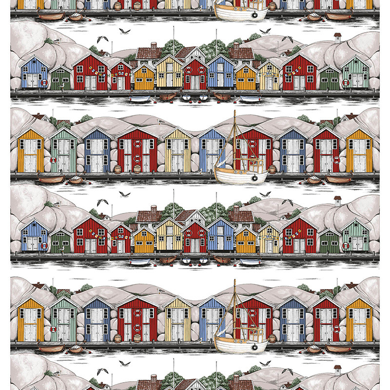 Bryggviken tyg med Smögens sjöbodar