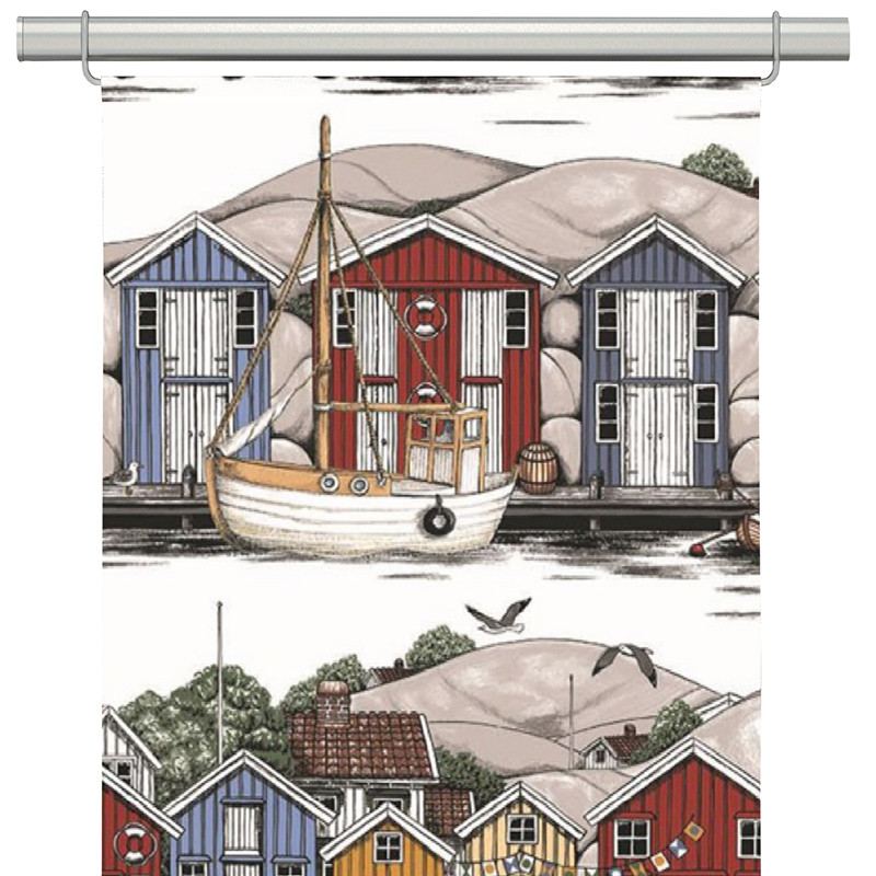 Bryggviken panelgardiner med Smögens sjöbodar