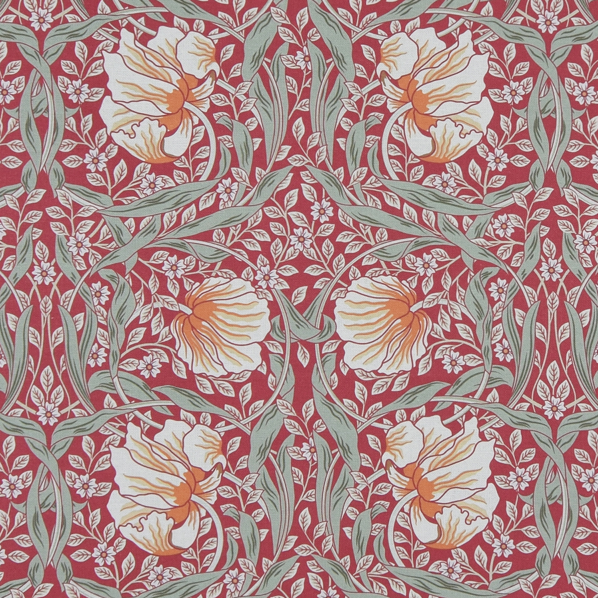 Grace röd tyg - Klassisk blommig Arts and Crafts design