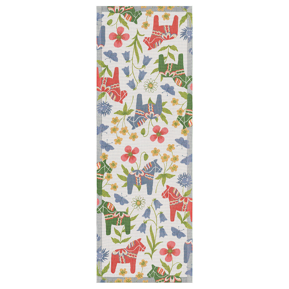 Blomsterhäst löpare 35X100 – Ekologisk bomull med dalahästmotiv