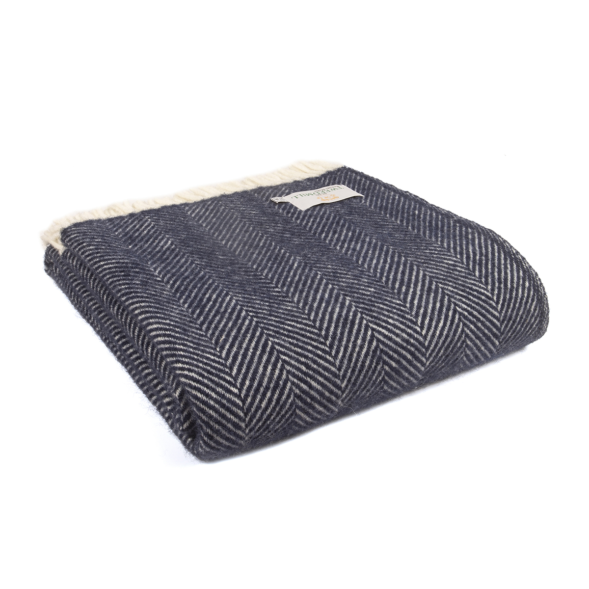 Ullpläd Fishbone Navy, 100% Ull, 150x183 cm