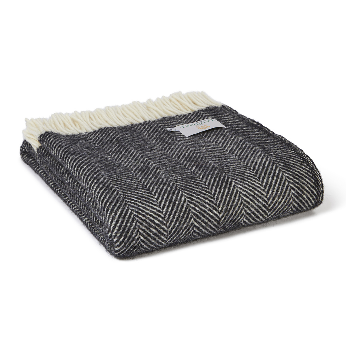 Ullpläd Fishbone Black, 100% Ull, 150x183 cm