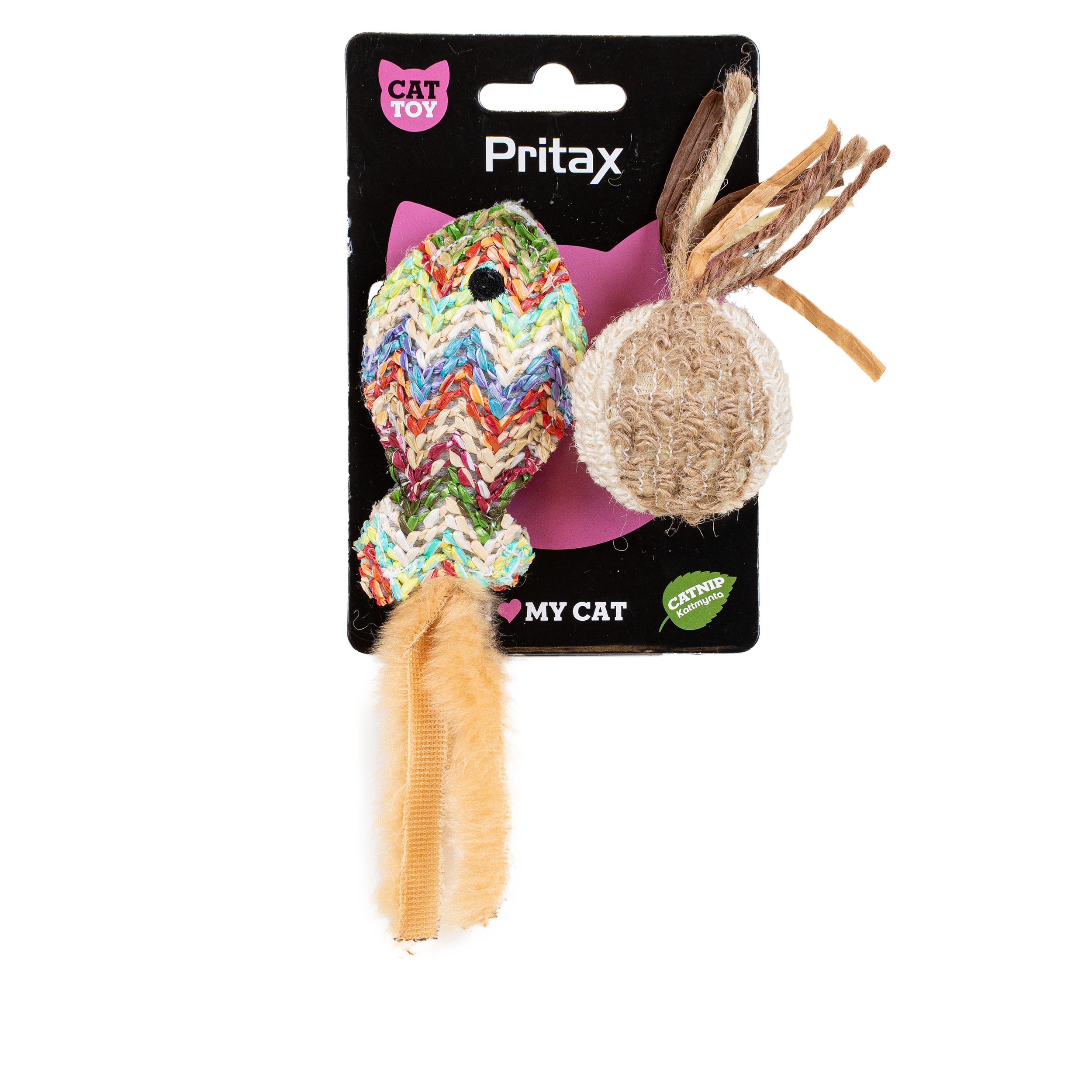 Kattleksak Natural 2-pack Fisk och Boll