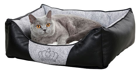 Kattbädd Crown svart grå 55 x 45 cm