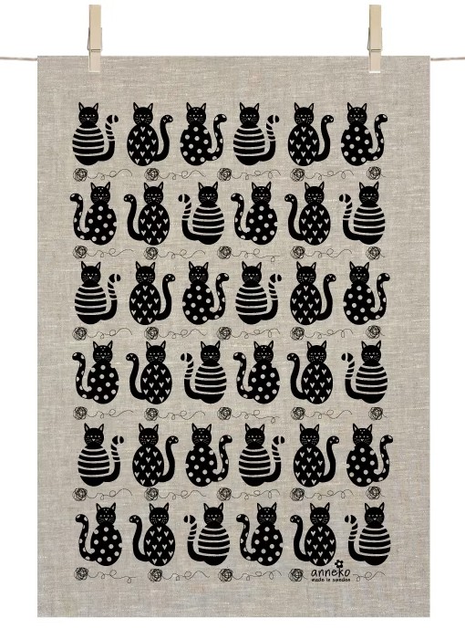 Kökshandduk med kattmotiv Linne