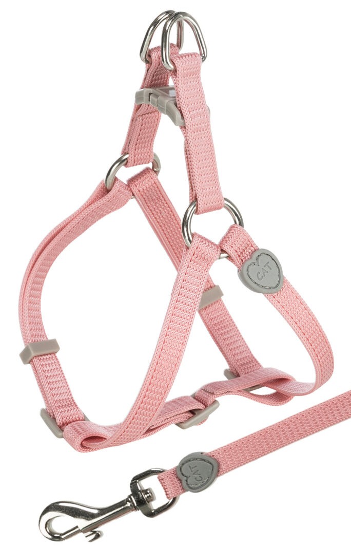 Kattsele med koppel step-in rosa