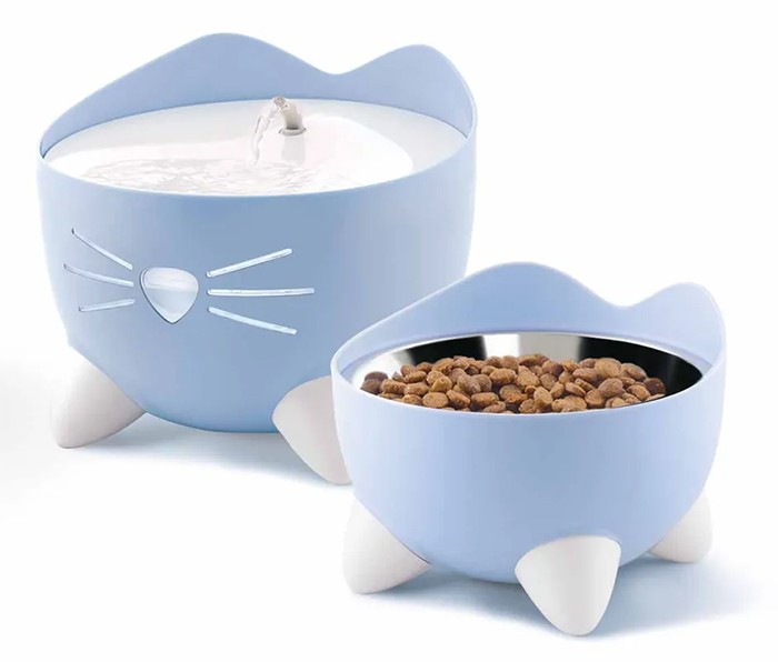 Catit Pixi Combo BLÅ - vattenfontän och matskål