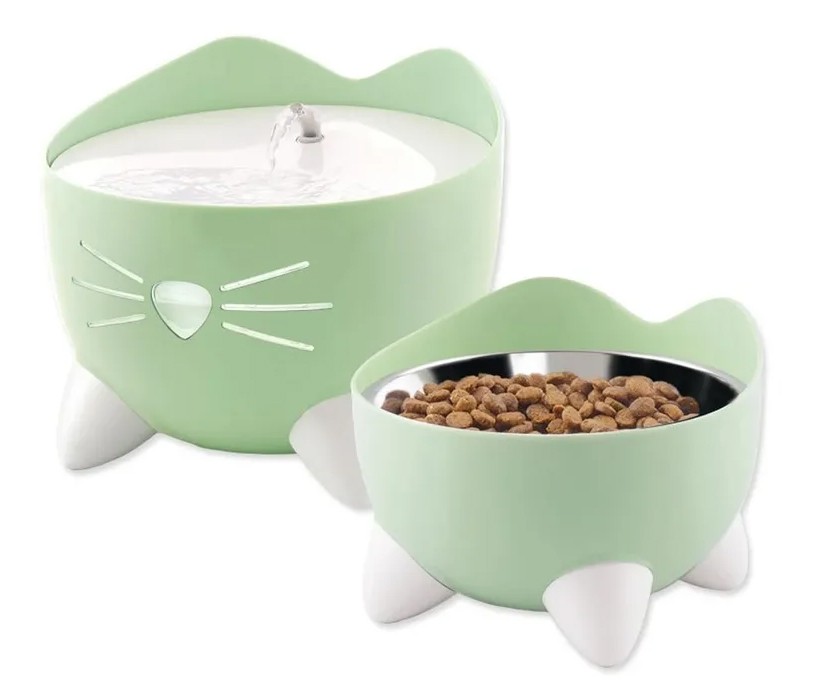 Catit Pixi Combo GRÖN - vattenfontän och matskål