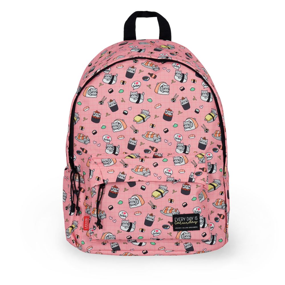 Ryggsäck Sushi, rosa med kattmotiv